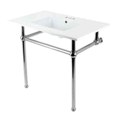 Kingston Brass 37 Console Sink with Brass Legs 8Inch, 3 Hole, WhitePolished Nickel KVBH37227W4PN